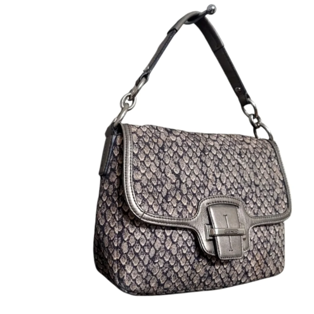 Coach Small Snakeskin Pattern Jacquard With Leather Shoulder Bag F26036 - Picture 5 of 11